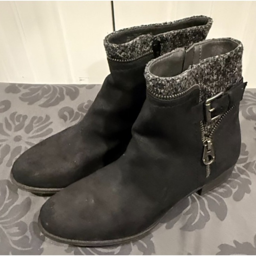White Mountain Randolph Ankle Boots Women's 9M Black Sweater Cuff Boho Rustic Co